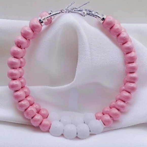 Hoop earrings with natural wooden beads, large hoop earrings - Picture 3 of 7